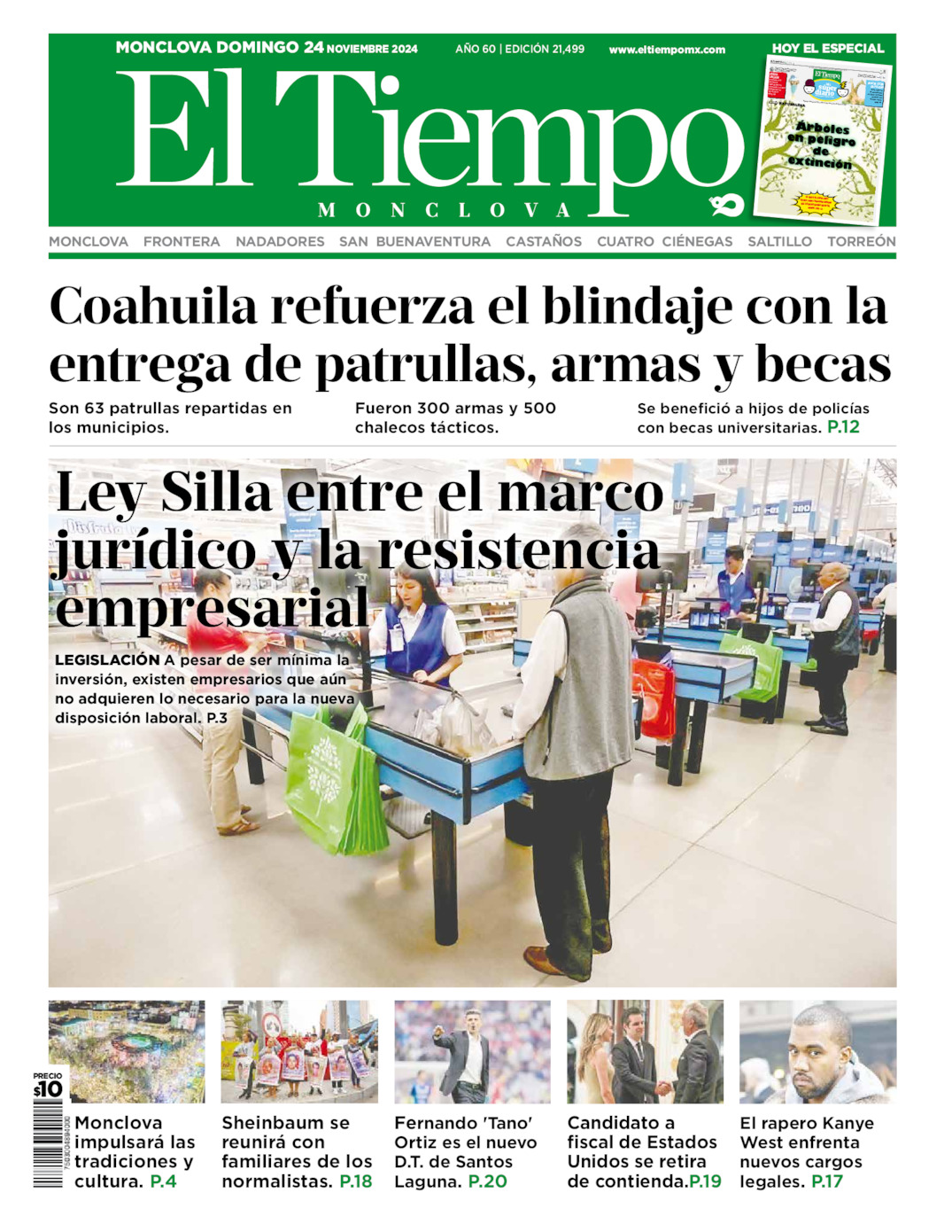 Edición impresa: Portada del domingo 24 de noviembre de 2024, El Tiempo de <strong>Monclova</strong>