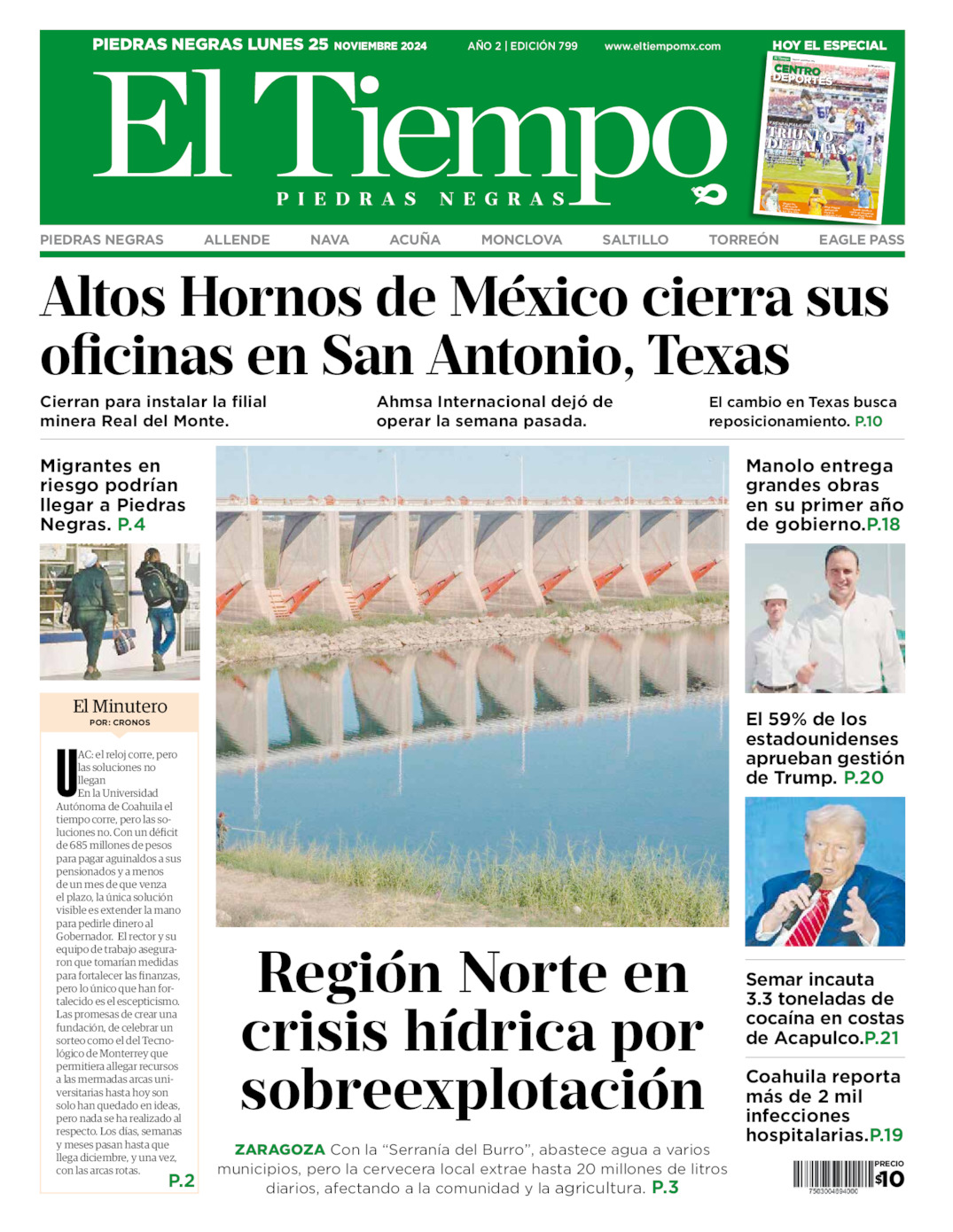 Edición impresa: Portada del lunes 25 de noviembre de 2024, El Tiempo de <strong>Monclova</strong>