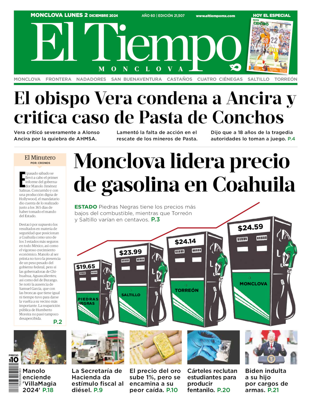 Edición impresa: Portada del lunes 02 de diciembre de 2024, El Tiempo de <strong>Monclova</strong>