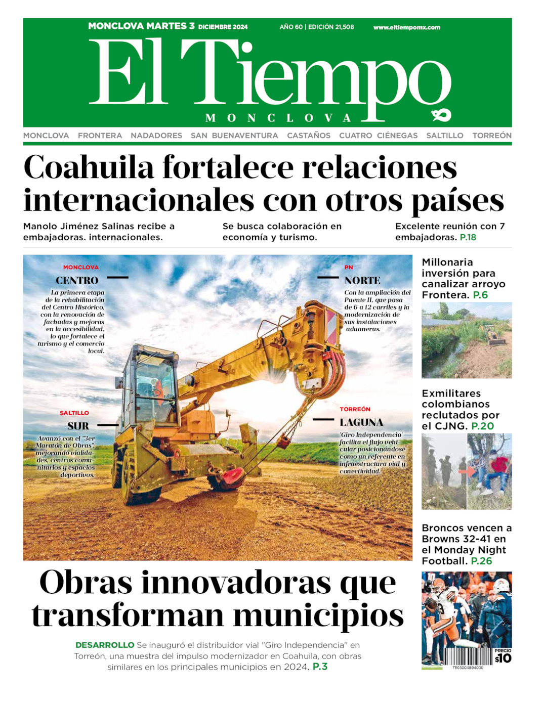 Edición impresa: Portada del martes 03 de diciembre de 2024, El Tiempo de <strong>Monclova</strong>