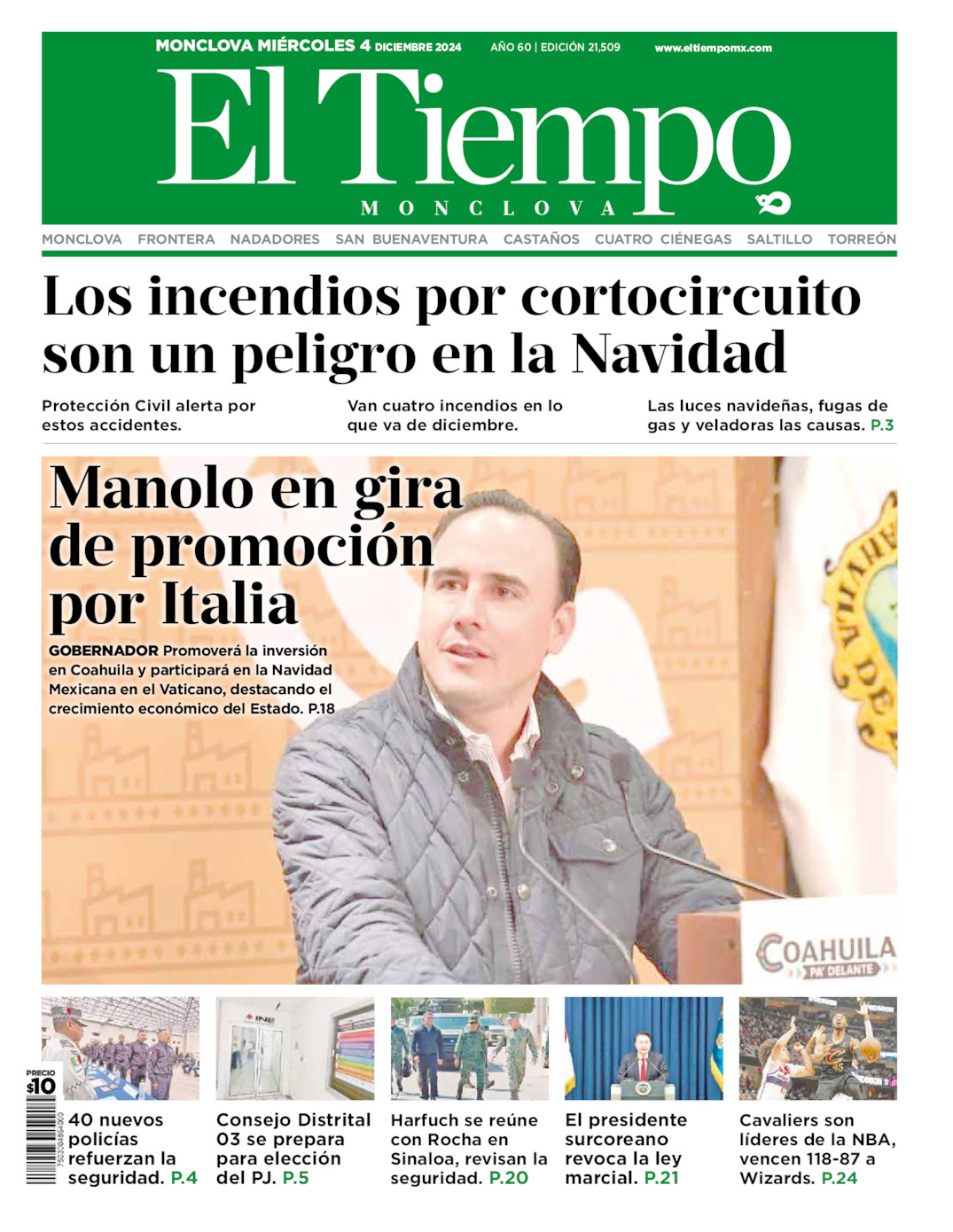 Edición impresa: Portada del miércoles 04 de diciembre de 2024, El Tiempo de <strong>Monclova</strong>