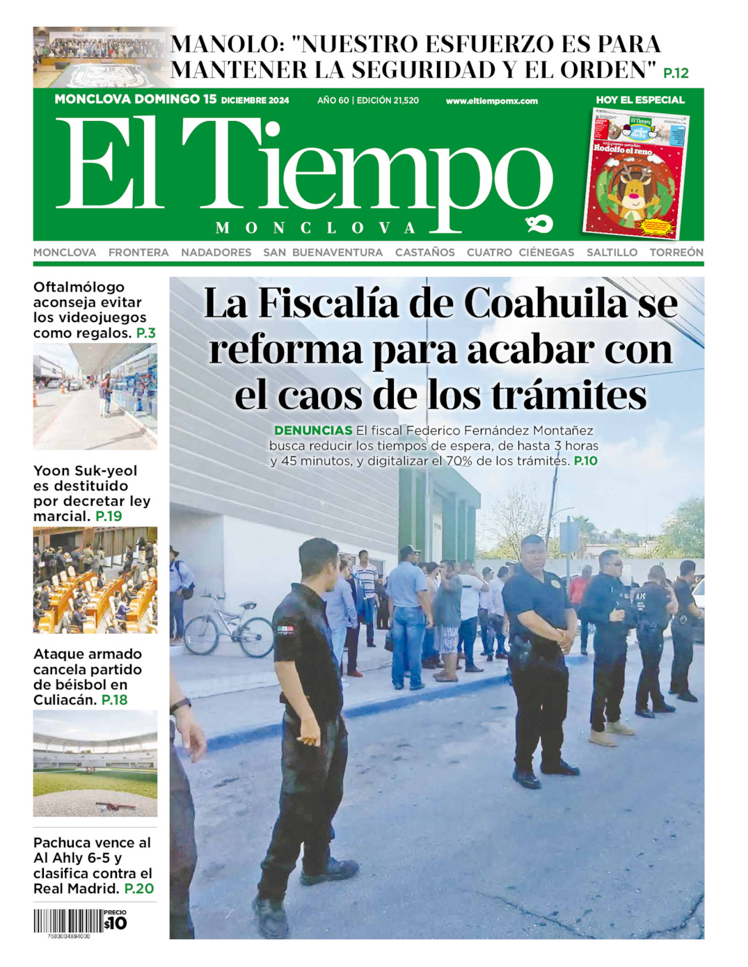 Edición impresa: Portada del domingo 15 de diciembre de 2024, El Tiempo de <strong>Monclova</strong>