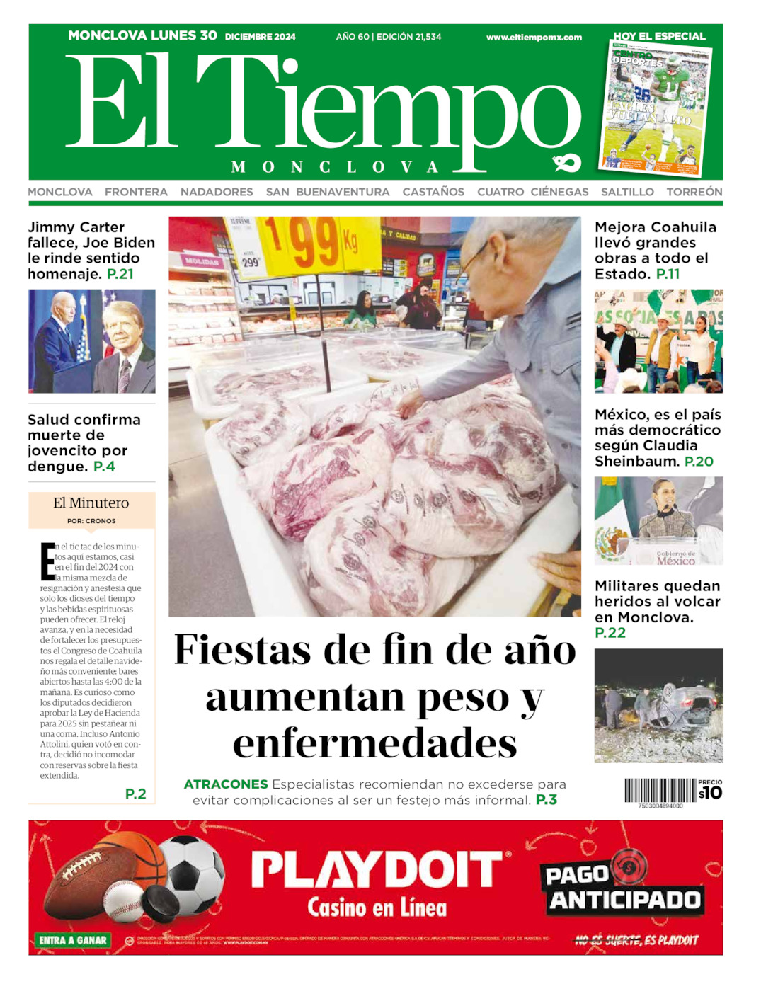 Edición impresa: Portada del lunes 30 de diciembre de 2024, El Tiempo de <strong>Monclova</strong>