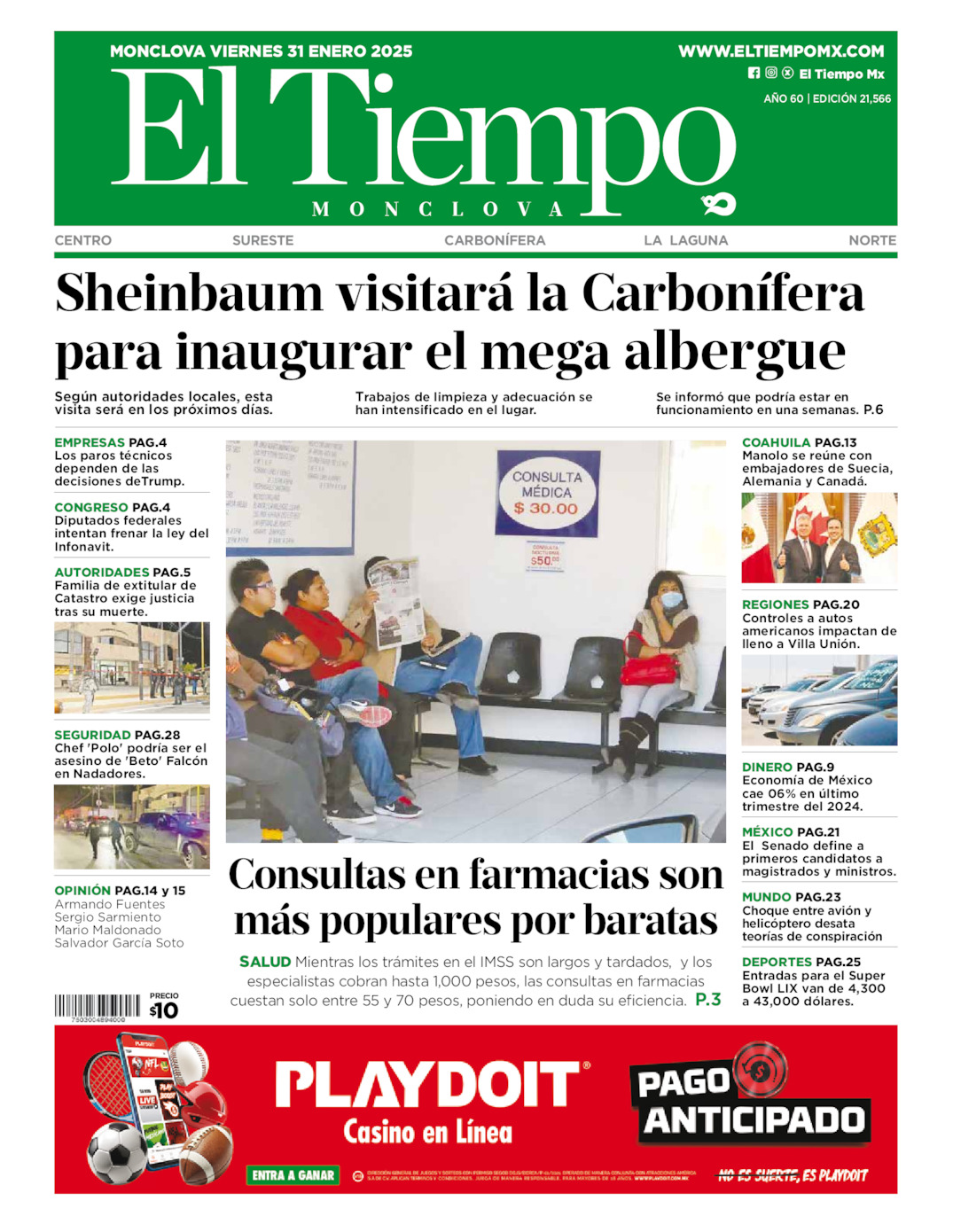 Edición impresa: Portada del viernes 31 de enero de 2025, El Tiempo de <strong>Monclova</strong>