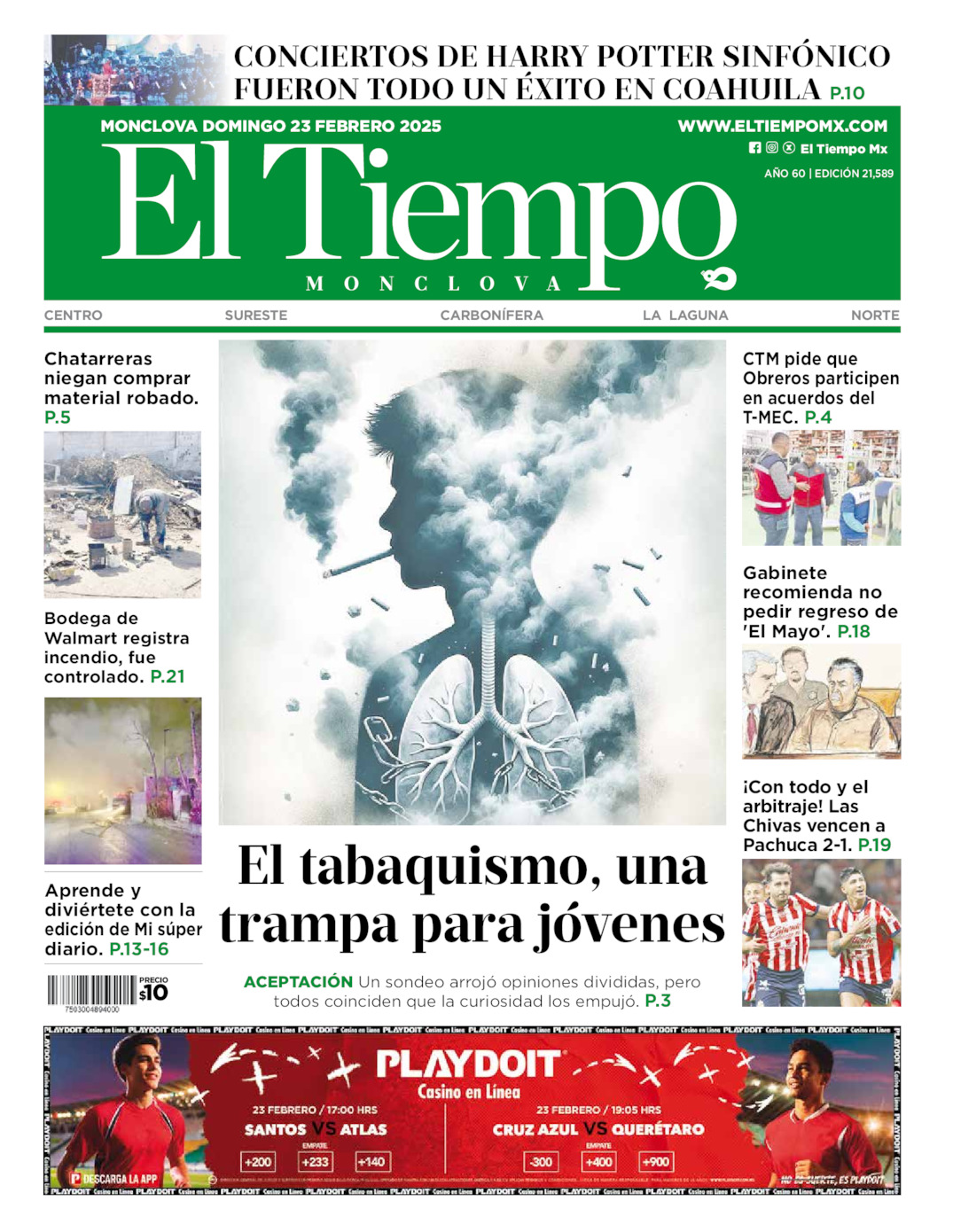 Edición impresa: Portada del domingo 23 de febrero de 2025, El Tiempo de <strong>Monclova</strong>