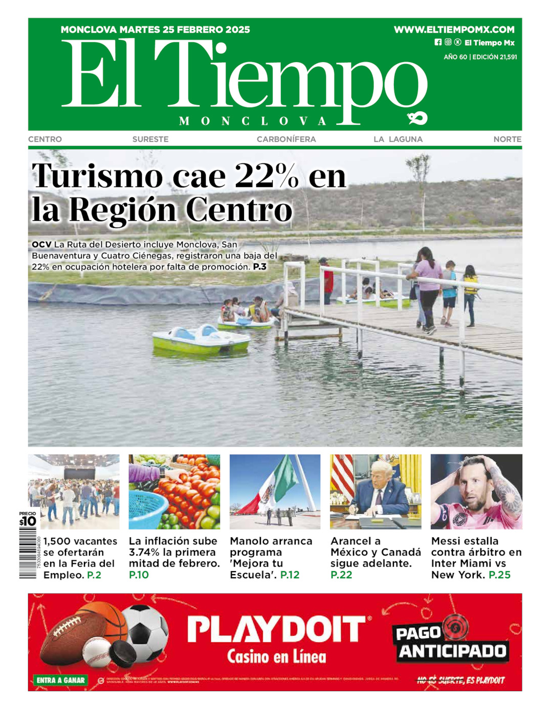 Edición impresa: Portada del martes 25 de febrero de 2025, El Tiempo de <strong>Monclova</strong>