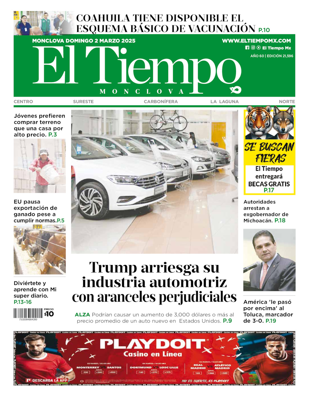 Edición impresa: Portada del domingo 02 de marzo de 2025, El Tiempo de <strong>Monclova</strong>