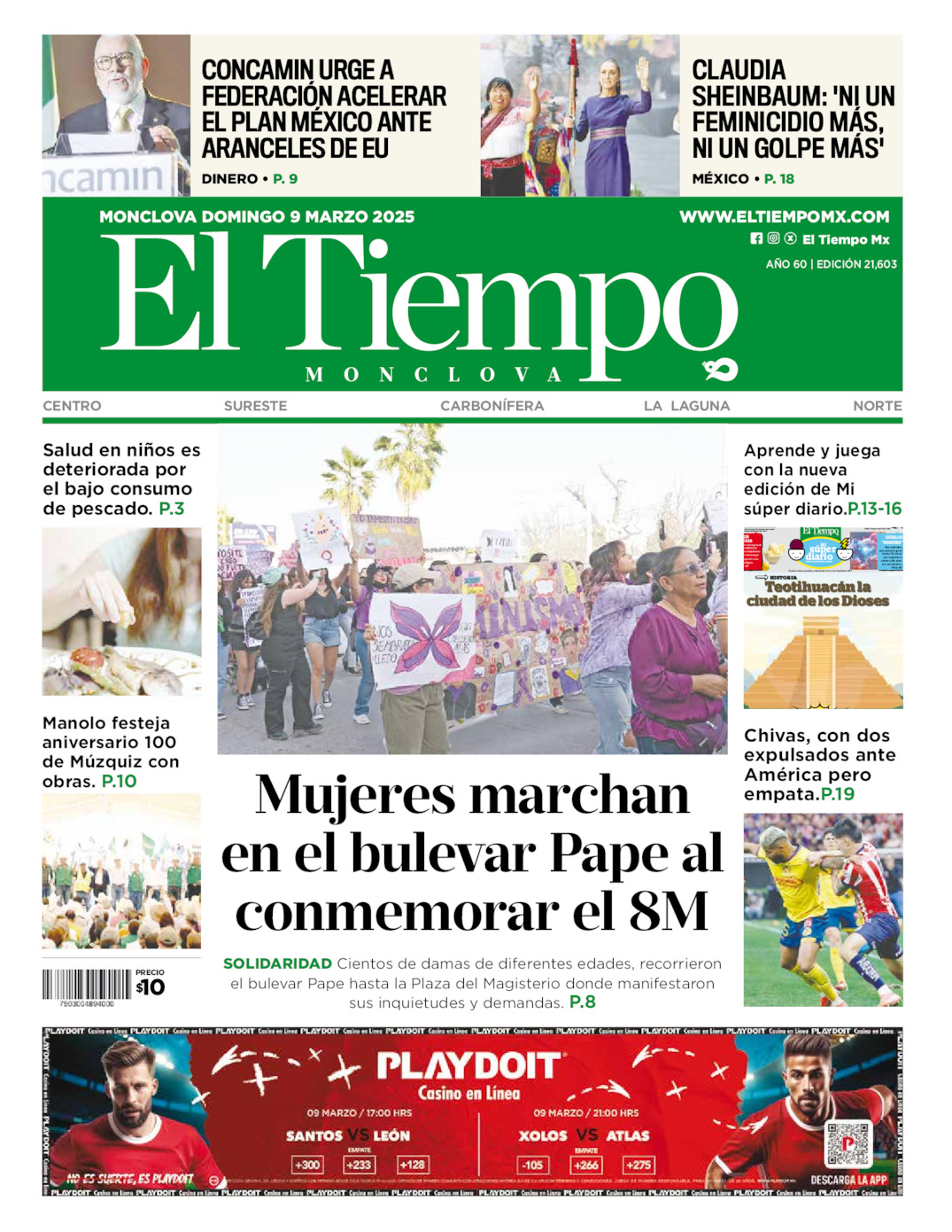 Edición impresa: Portada del domingo 09 de marzo de 2025, El Tiempo de <strong>Monclova</strong>