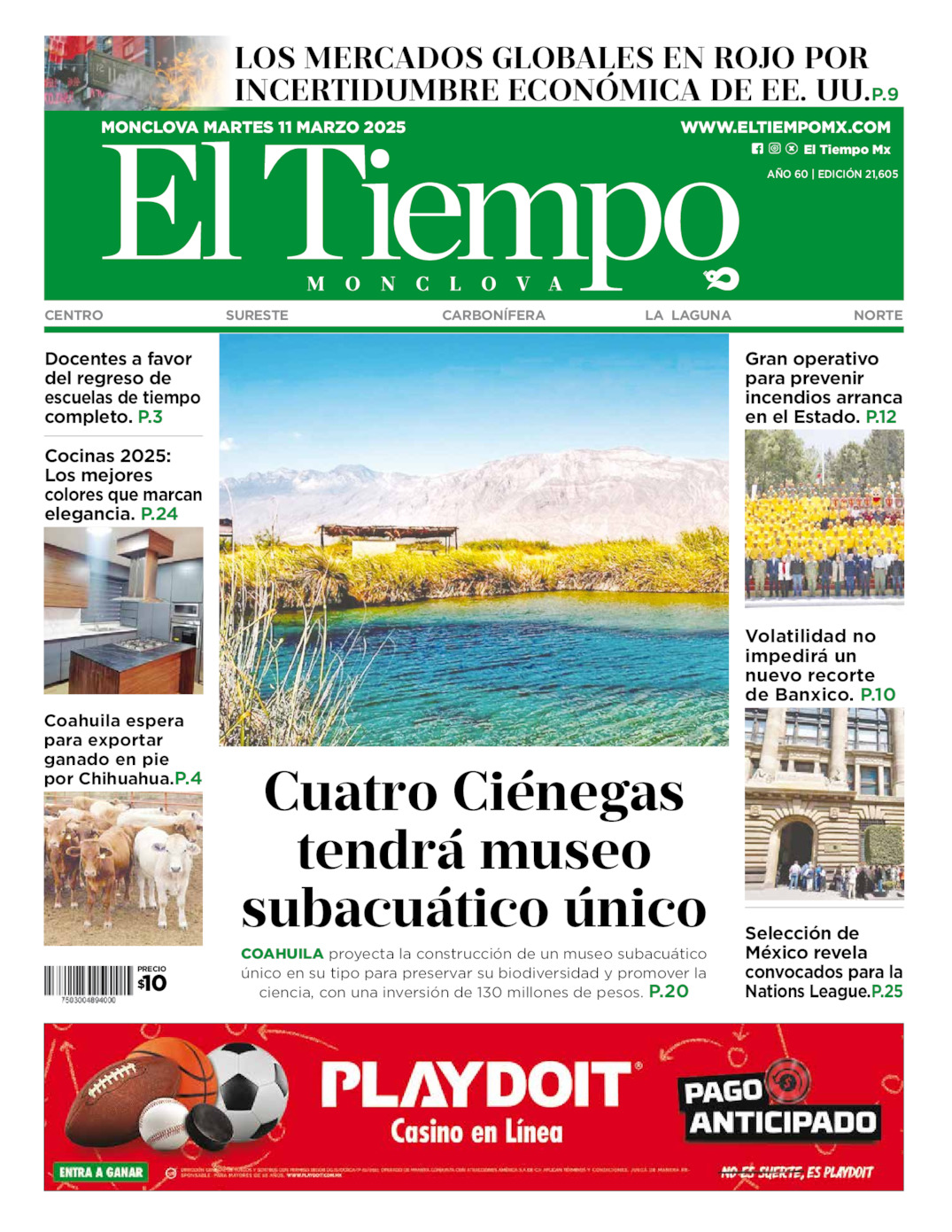 Edición impresa: Portada del martes 11 de marzo de 2025, El Tiempo de <strong>Monclova</strong>