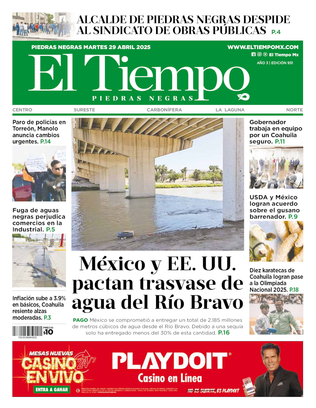 Edición impresa: Portada del martes 29 de abril de 2025, El Tiempo de <strong>Piedras Negras</strong>