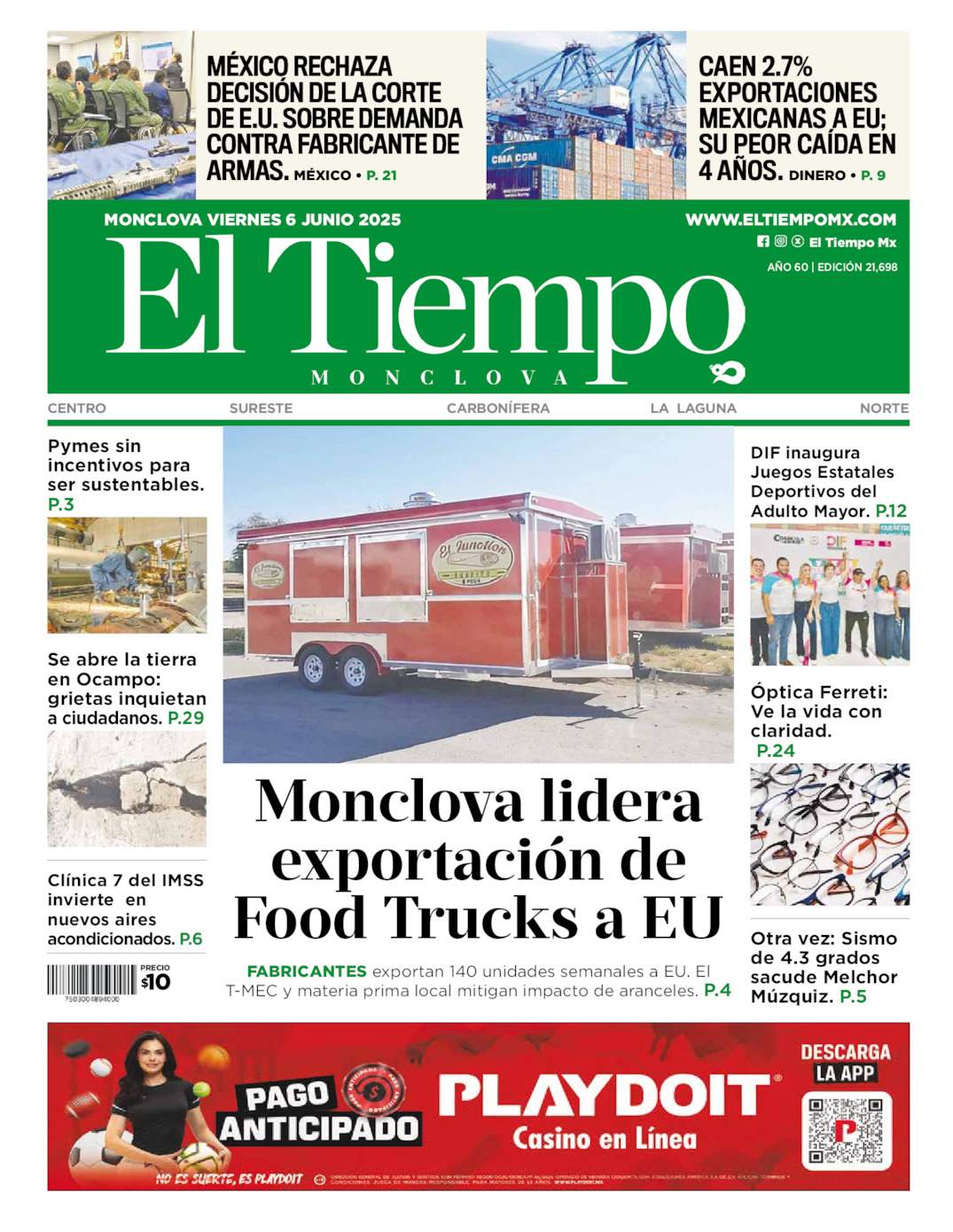 Edición impresa: Portada del viernes 06 de junio de 2025, El Tiempo de <strong>Monclova</strong>