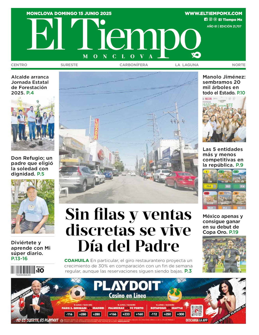 Edición impresa: Portada del domingo 15 de junio de 2025, El Tiempo de <strong>Monclova</strong>