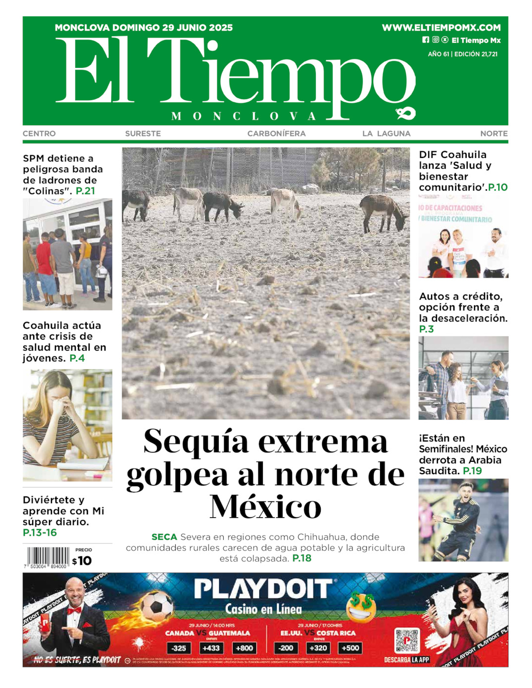Edición impresa: Portada del domingo 29 de junio de 2025, El Tiempo de <strong>Monclova</strong>