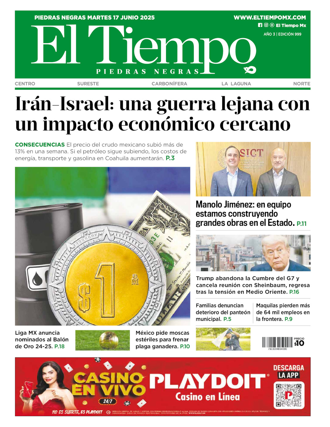Edición impresa: Portada del martes 17 de junio de 2025, El Tiempo de <strong>Piedras Negras</strong>