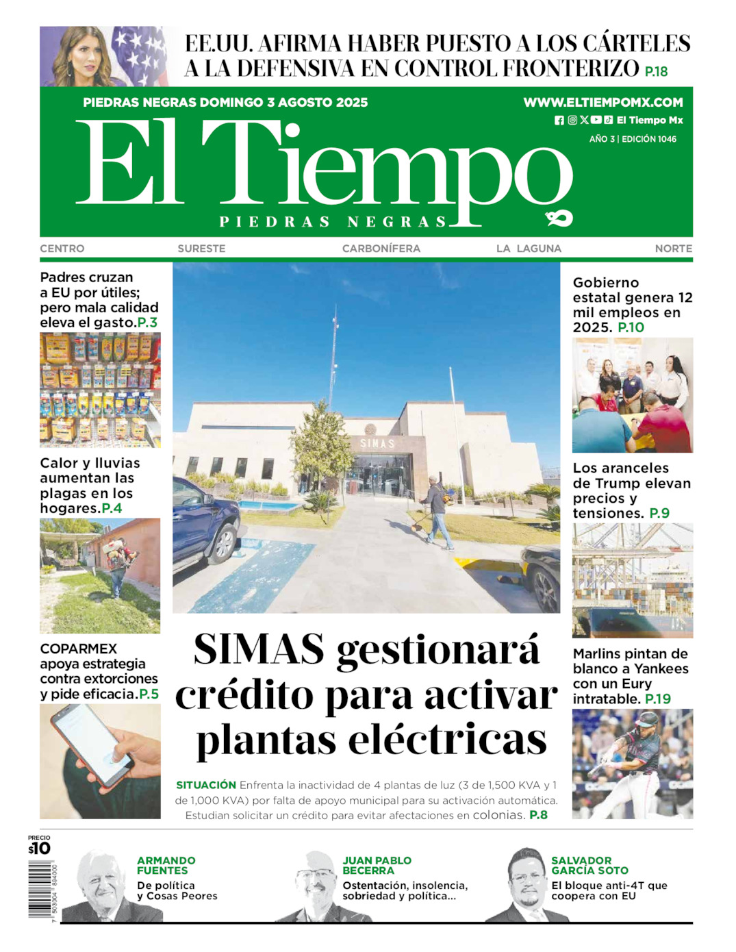 Edición impresa: Portada del domingo 03 de agosto de 2025, El Tiempo de <strong>Piedras Negras</strong>