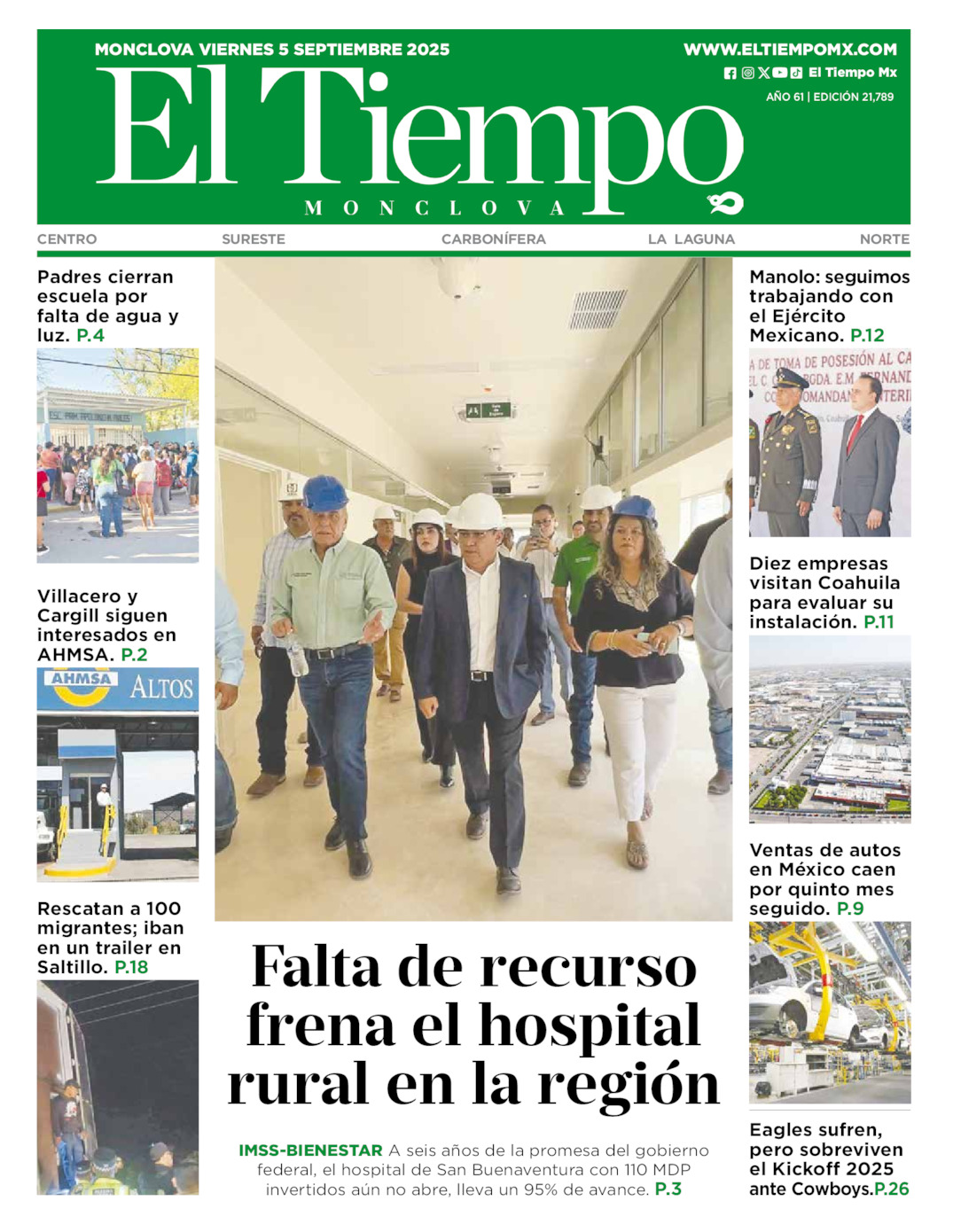 Edición impresa: Portada del viernes 05 de septiembre de 2025, El Tiempo de <strong>Monclova</strong>