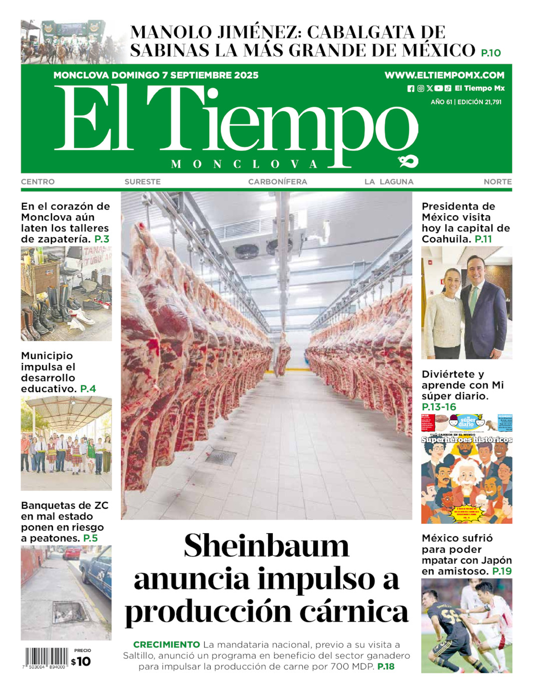 Edición impresa: Portada del domingo 07 de septiembre de 2025, El Tiempo de <strong>Monclova</strong>