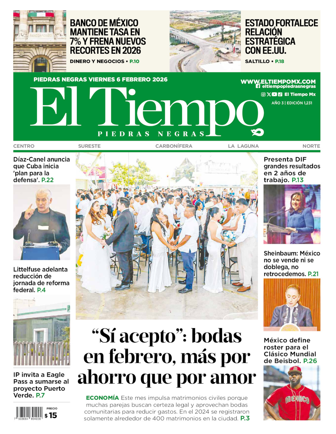 Edición impresa: Portada del viernes 06 de febrero de 2026, El Tiempo de <strong>Piedras Negras</strong>