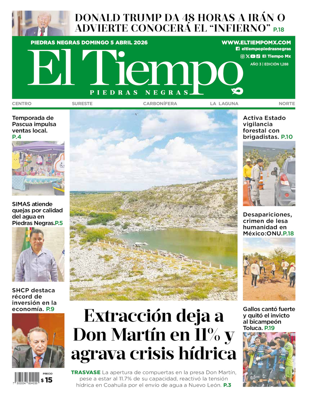 Edición impresa: Portada del domingo 05 de abril de 2026, El Tiempo de <strong>Piedras Negras</strong>