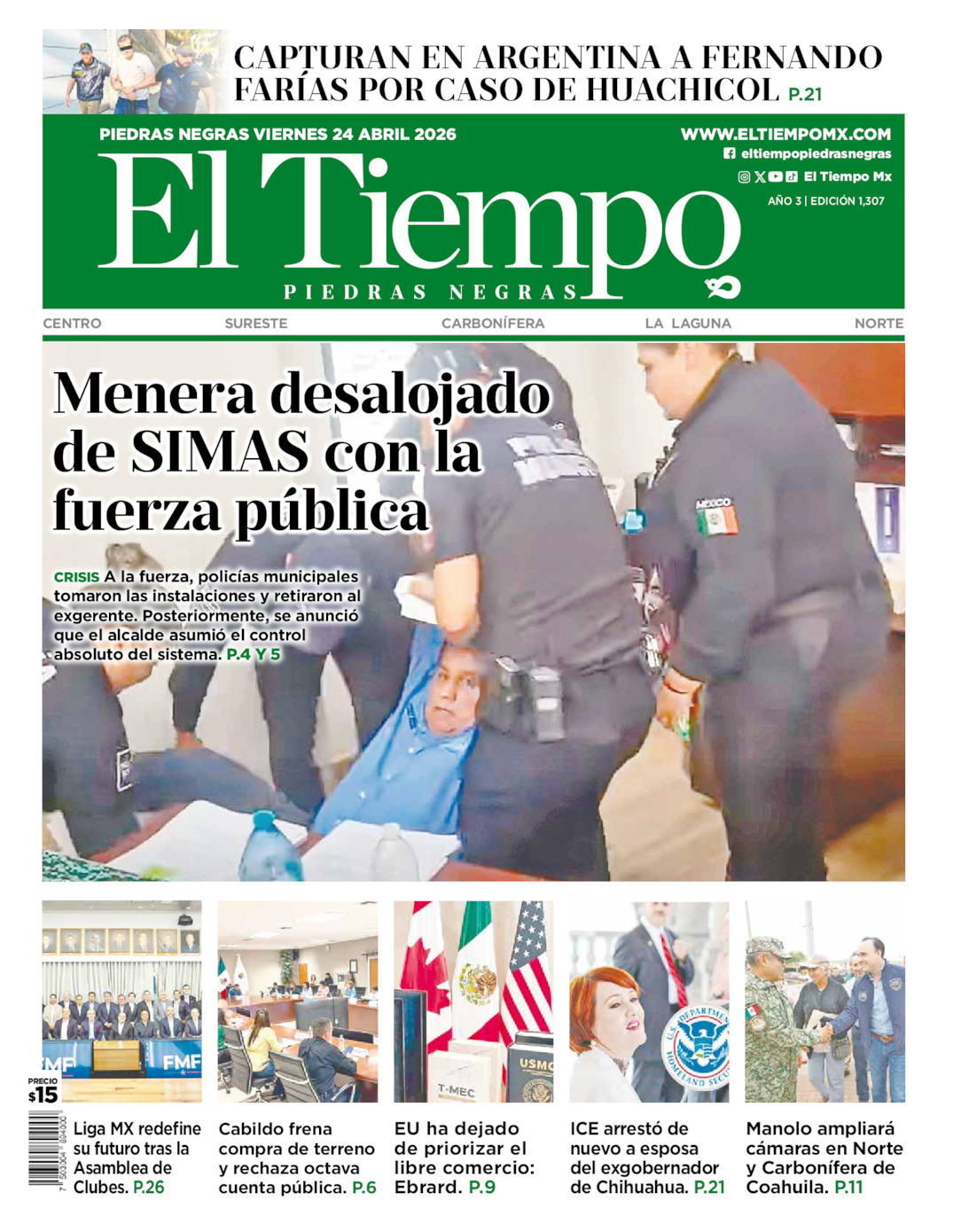 Edición impresa: Portada del viernes 24 de abril de 2026, El Tiempo de <strong>Piedras Negras</strong>