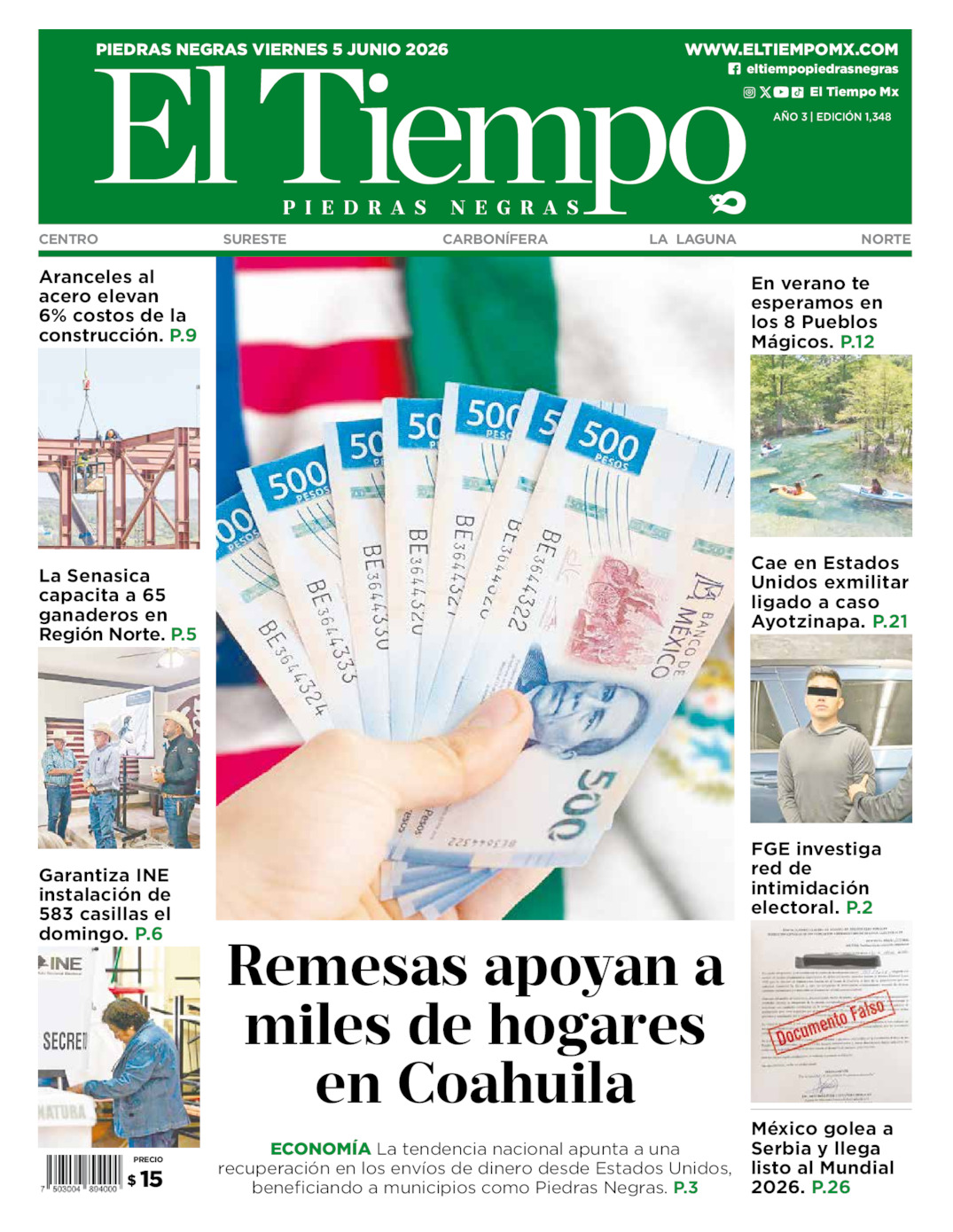 Edición impresa: Portada del viernes 05 de junio de 2026, El Tiempo de <strong>Piedras Negras</strong>