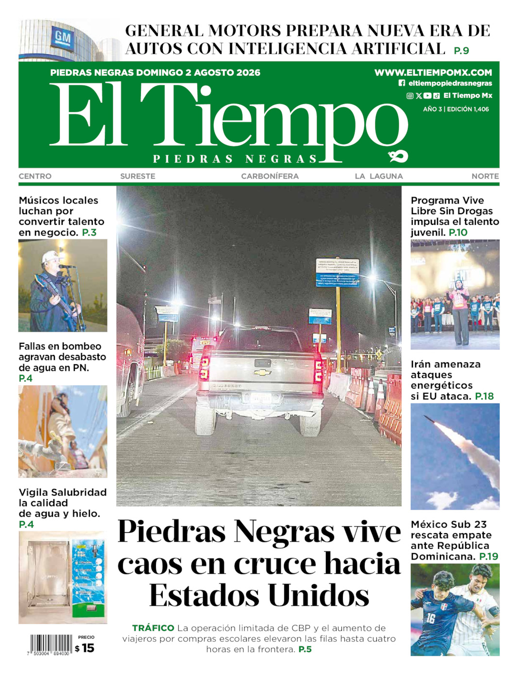 Edición impresa: Portada del domingo 02 de agosto de 2026, El Tiempo de <strong>Piedras Negras</strong>