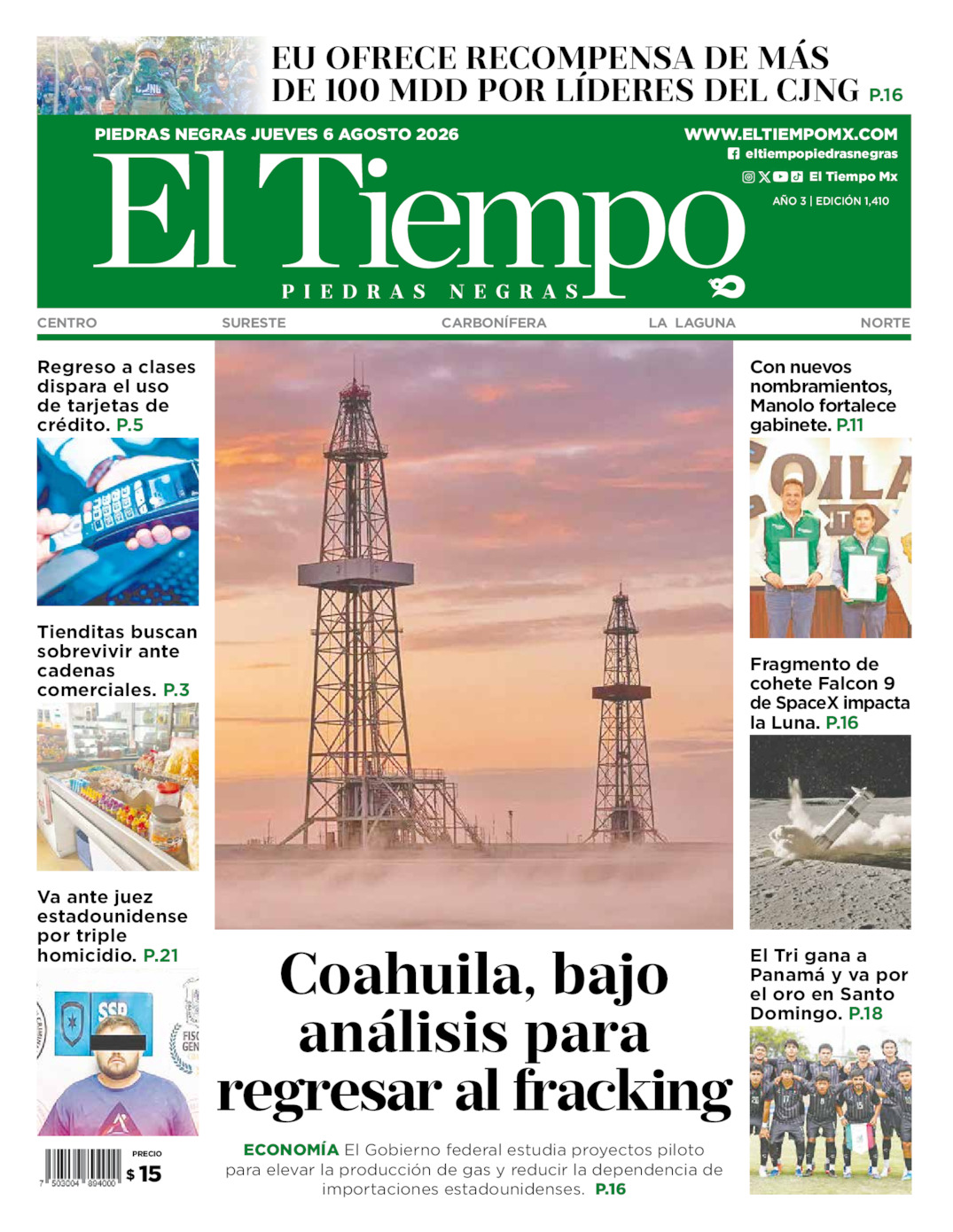 Edición impresa: Portada del jueves 06 de agosto de 2026, El Tiempo de <strong>Piedras Negras</strong>