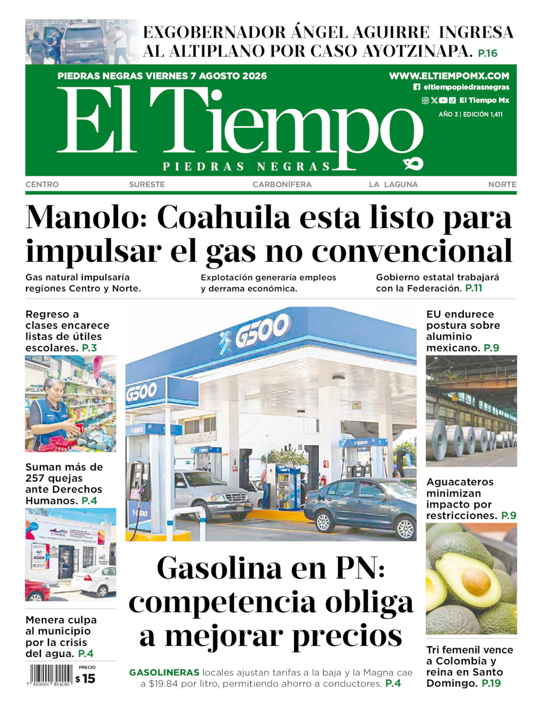 Edición impresa: Portada del viernes 07 de agosto de 2026, El Tiempo de <strong>Piedras Negras</strong>
