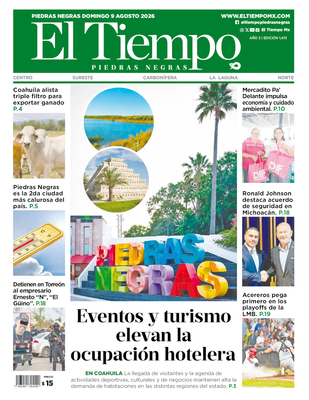 Edición impresa: Portada del domingo 09 de agosto de 2026, El Tiempo de <strong>Piedras Negras</strong>