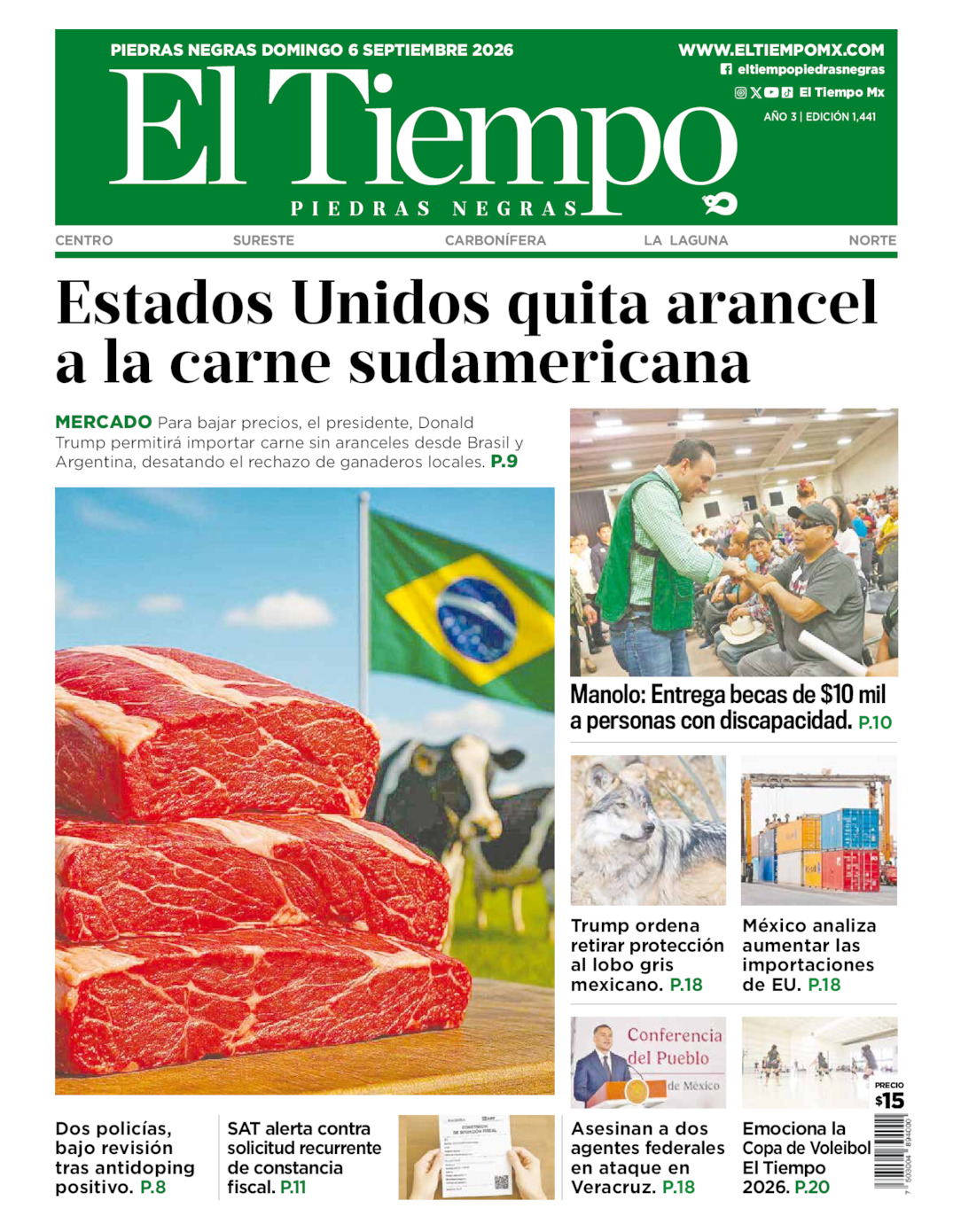Edición impresa: Portada del domingo 06 de septiembre de 2026, El Tiempo de <strong>Piedras Negras</strong>