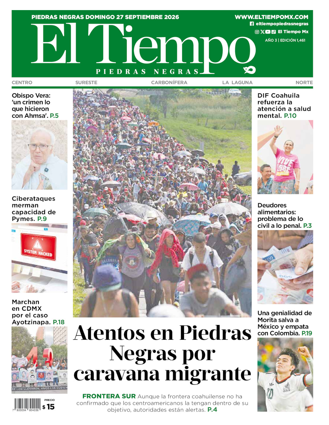 Edición impresa: Portada del domingo 27 de septiembre de 2026, El Tiempo de <strong>Piedras Negras</strong>