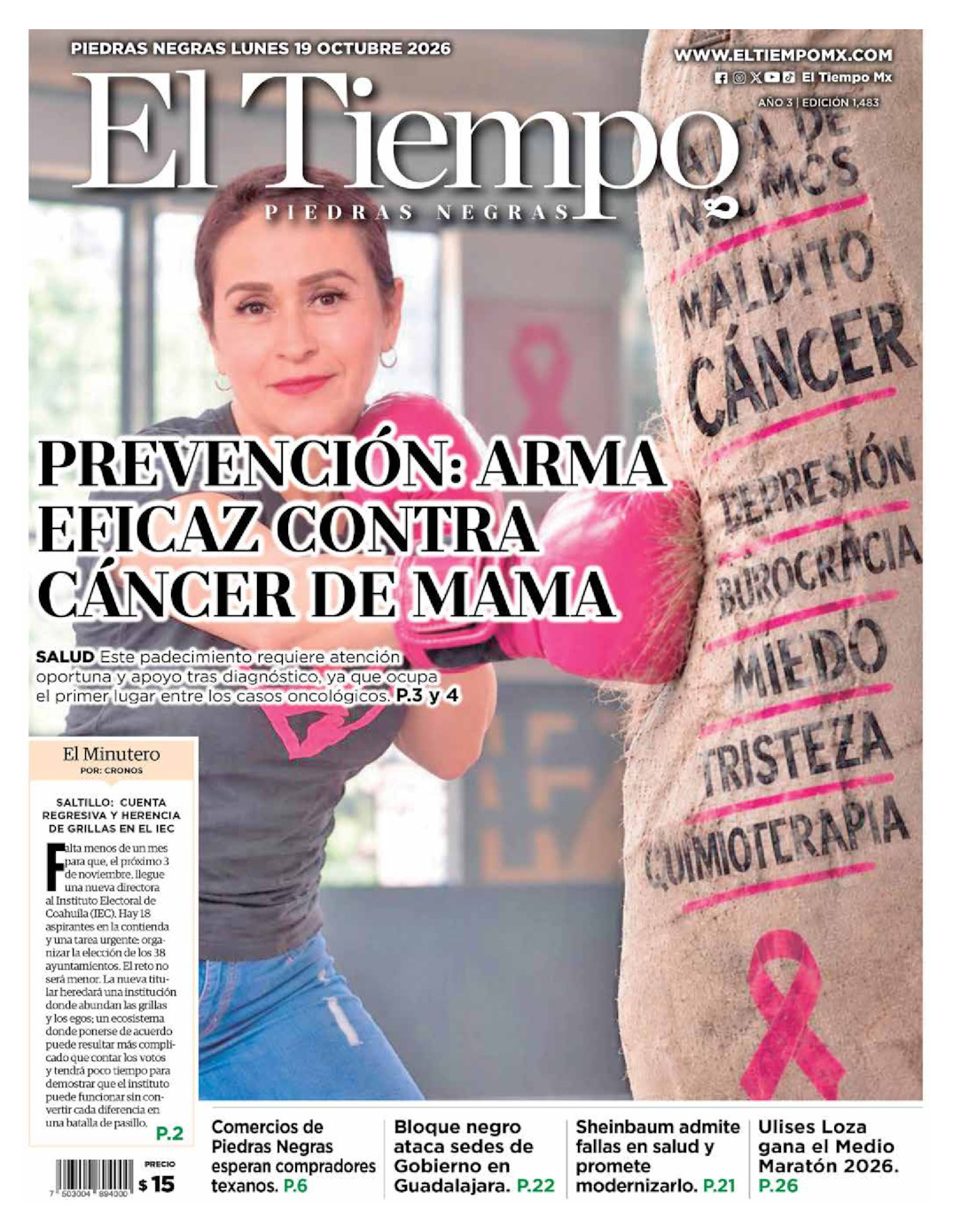 Edición impresa: Portada del lunes 19 de octubre de 2026, El Tiempo de <strong>Piedras Negras</strong>